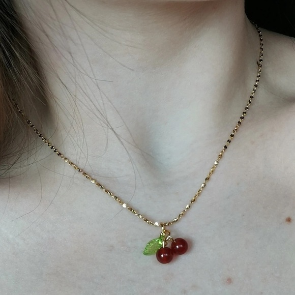 18K Gold Plated Lovely Cherry Fruit Necklace - Picture 4 of 7